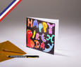 Carte double En Lettres d'Or créée et imprimée en France - Anniversaire Happy Birthday monstres rigolos