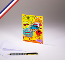 Carte simple Pop C'Art créée et imprimée en France sur papier certifié PEFC - Happy birthday Comics