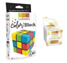 Kit gâteau cube de couleurs + paillettes dorées