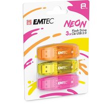 C410 Néon - Clé USB 2.0 - 8 Go - Pack de 3 - Coloris assortis (blister 3 unités)