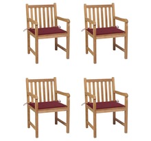 Vidaxl chaises de jardin 4 pcs avec coussins bordeaux teck solide