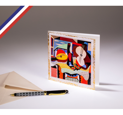 Carte double Le Musée créée et imprimée en France sur papier certifié FSC - Mandoline et guitare de Pablo Picasso