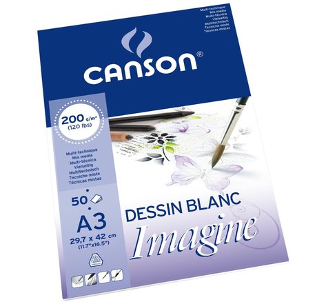 Bloc 50 feuilles à dessin Imagine A3 220 g Blanc naturel CANSON