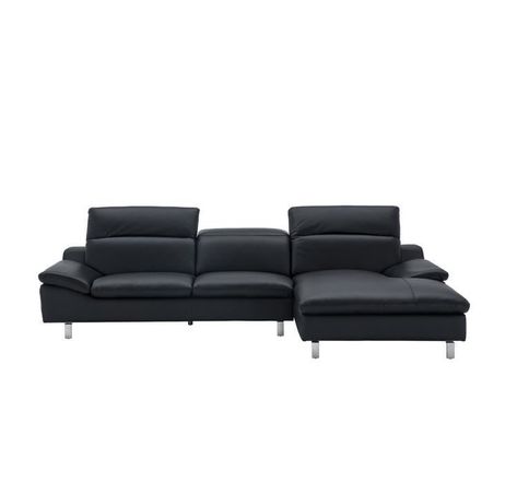 Canapé d'angle droit fixe 3 places RODEO - Cuir Noir - L 299 x P 170 x H 72 cm