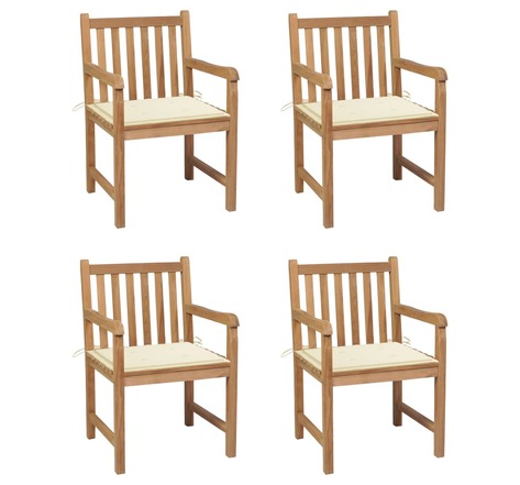 Vidaxl chaises de jardin 4 pcs avec coussins crème bois de teck solide