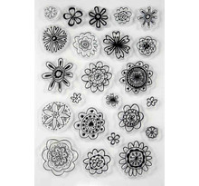 Tampon transparent 1 à 3 cm Fleurs 23 pièces