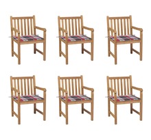Vidaxl chaises de jardin 6 pcs et coussins carreaux rouge bois de teck