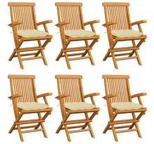 Vidaxl chaises de jardin avec coussins blanc crème 6 pcs teck massif