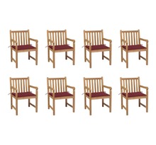 Vidaxl chaises de jardin 8 pcs avec coussins bordeaux bois de teck