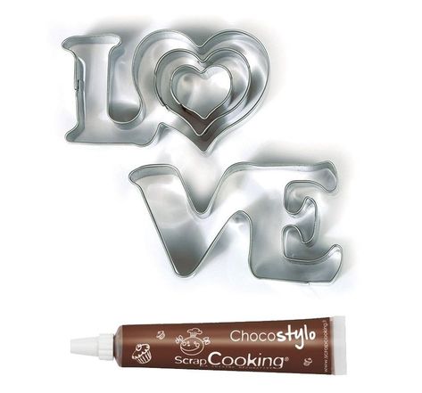 Emporte-pièces en inox love + stylo chocolat