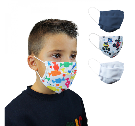 Lot de 2 masques de protection visage lavable 50 fois pour enfant - 3 couches en tissu - Motif bonbon - Certifié UNS1