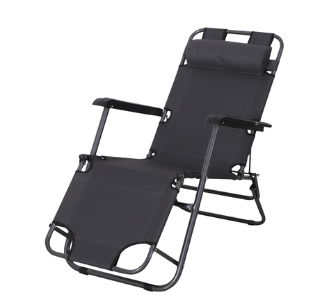 Chaise longue inclinable transat bain de soleil 2 en 1 pliant têtière amovible charge max. 136 Kg toile oxford facile d'entretien gris
