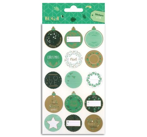 15 stickers pour emballage cadeau or et vert