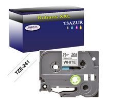 Ruban pour étiquettes laminées génériques Brother Tze-241 pour étiqueteuses P-touch - Texte noir sur fond blanc - Largeur 18 mm x 8 mètres - T3AZUR