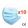 Sachet de 10 masques Chirurgicaux CE Type II Norme EN14683 - Bleus 3 Plis jetables