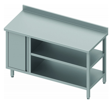 Table inox adossée - porte & 2 etagères - profondeur 700 - stalgast - 900x700 x700xmm