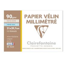 CLAIREFONTAINE - Pochettes dessin Papier millimétré P.E.F.C - Bistre/Bleu - 21 x 29,7 - 12 feuilles - 90G