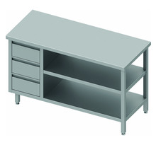 Table inox avec 3 tiroirs a gauche et 2 etagères - gamme 600 - stalgast - 900x600