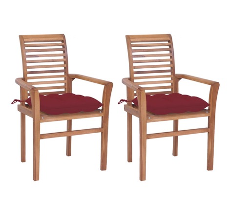 Vidaxl chaises à dîner 2pcs avec coussins bordeaux bois de teck solide