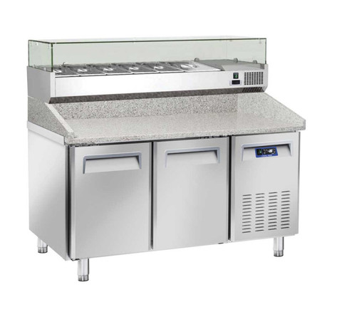 Table à pizza réfrigérée 2 portes dessus granit et kit réfrigéré -  - 2pleine 1500x800x1040mm
