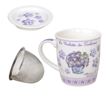 Mug blanc violette avec infuseur pour le thé