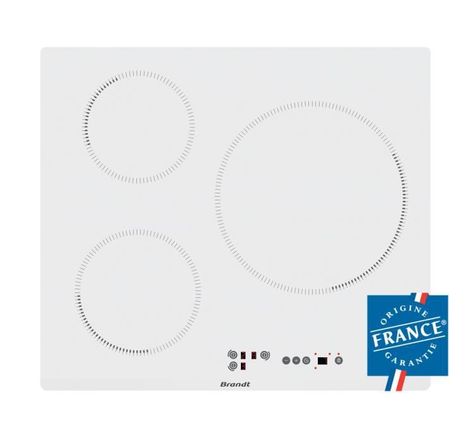 Plaque de cuisson induction - BRANDT - 3 zones - L58 x P51cm - BPI6315W - 7200 W - Revêtement verre - Blanc