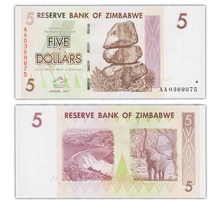 Billet de collection 5 dollars 2007 zimbabwe - neuf - p66