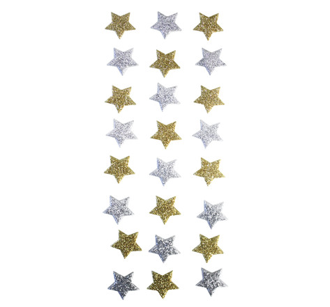 Sticker étoile pailletée argent, doré 18 mm x 24 pièces