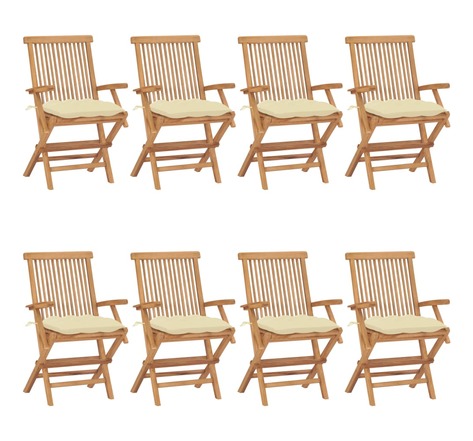 Vidaxl chaises de jardin avec coussins blanc crème 8 pcs teck massif