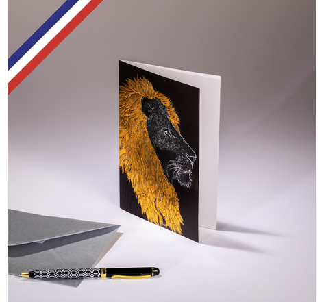 Carte double C'est Chic ! créée et imprimée en France - Lion à la magnifique crinière dorée