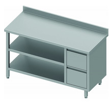 Table inox avec dosseret - 2 tiroirs a droite & 2 etagères - gamme 600 - stalgast - 1000x600 x600xmm