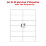 Lot de 20 Planches étiquettes autocollantes sur feuille A4 : 96,5 x 42,3 mm (12 étiquettes par feuille)
