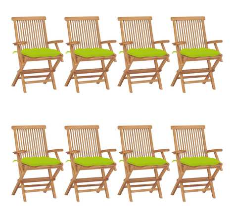 Vidaxl chaises de jardin avec coussins vert vif 8 pcs teck massif