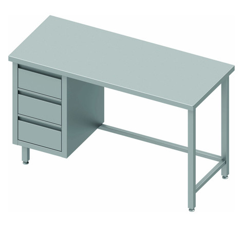 Table inox 3 tiroirs a gauche sans dosseret - gamme 600 - stalgast - 1600x600 x600xmm