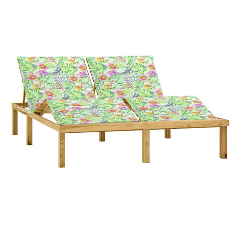 Vidaxl chaise longue double avec coussins motif feuilles pin imprégné