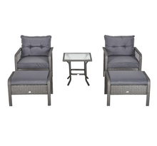 Outsunny lot de 2 fauteuils de jardin grand confort repose-pied table basse résine tressée et filaire imitation rotin coussins gris
