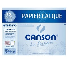 Papier calque Canson Pochettes 12 feuilles calque format 24x32cm 70 grammes avec pastilles repositionnables