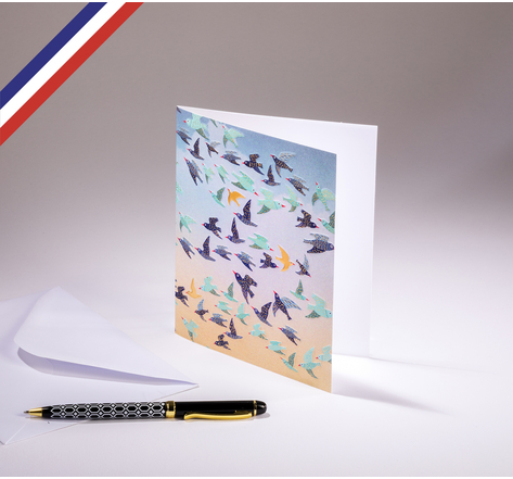 Carte double Aurore créée et imprimée en France sur papier certifié PEFC - Oiseaux