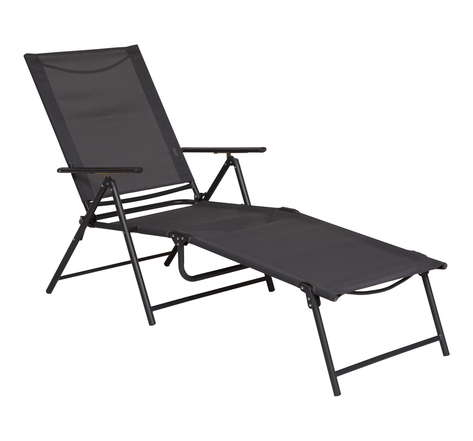 Bain de soleil pliable transat inclinable 5 positions chaise longue grand confort avec accoudoirs dim. 152L x 65l x 100H cm métal époxy textilène gris