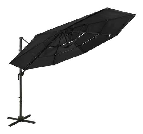 Vidaxl parasol à 4 niveaux avec mât en aluminium noir 3x3 m