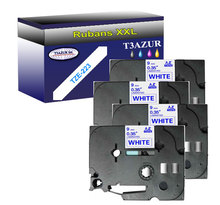 4 x Rubans d'étiquettes laminées générique Brother Tze-223 pour étiqueteuses P-touch - Texte bleu sur fond blanc - T3AZUR