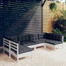 vidaXL Salon de jardin 6 Pièces avec coussins blanc bois de pin solide