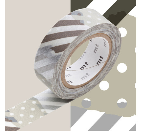 Masking tape mt 1,5 cm pois-rayure gris et noir