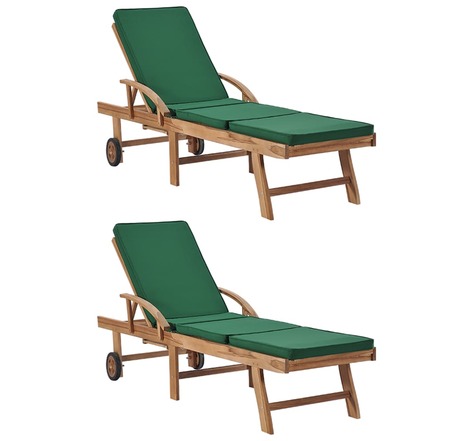 Vidaxl chaises longues avec coussins 2 pcs bois de teck solide vert