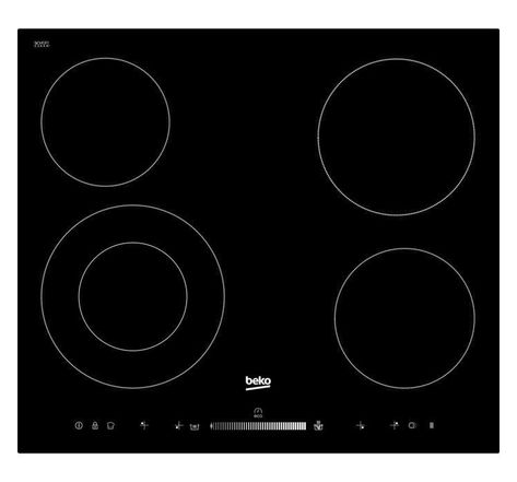 BEKO HIC64502T Table de cuisson vitrocéramique - 4 zones -  6700W - L58 x P51cm - Revetement verre - Noir