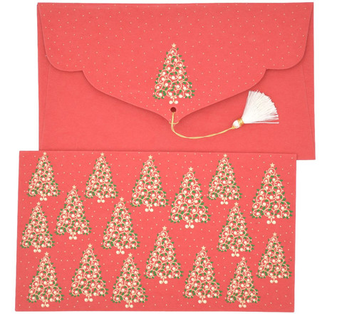 PAPERTREE HOLLY Lot de 5 Enveloppes cadeau 19x10cm - Rouge/Or