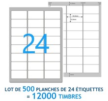 Lot de 500 Planches A4 de 24 étiquettes  spéciales TIMBRE - 6,35 x 3,39 cm = 12000 étiquettes