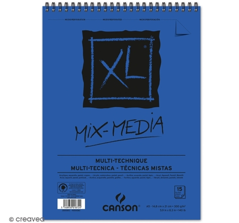 Papier à dessin Canson Album de 15 feuilles dessin MIX MEDIA XL format 14.8x21cm 300 grammes