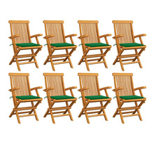 vidaXL Chaises de jardin avec coussins vert 8 Pièces Bois de teck massif