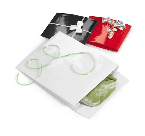 Pochette cadeau pelliculée blanc à rabat 30 x 38 x 8 cm (lot de 100)